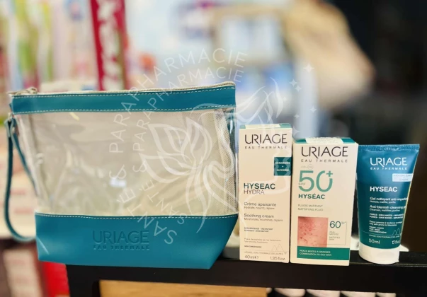 URIAGE HYSEAC COFFRET  ECRAN HYSEAC SPF50+ + HYSEAC HYDRA + GEL 50ML (OFFERT)  + TROUSSE (OFFERT )