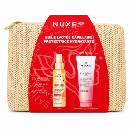 NUXE HUILE LACTEE CAPILLAIRE PROTECTRICE HYDRATANTE+GELLEE DE DOUCHE 100ML (OFFERT)+TROUSSE (OFFERT)
